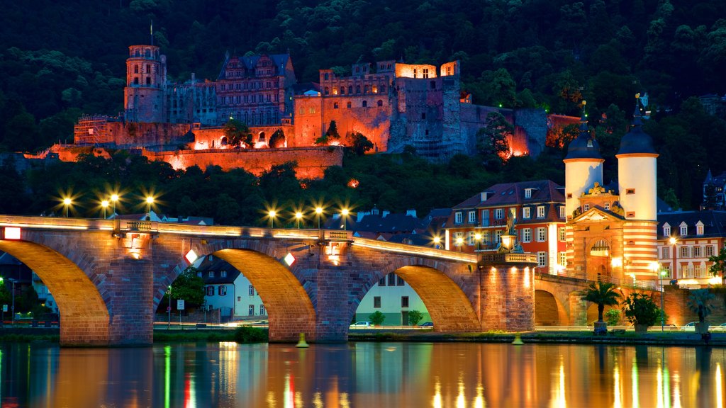 Karl Theodor Bridge featuring a bridge, night scenes and a river or creek