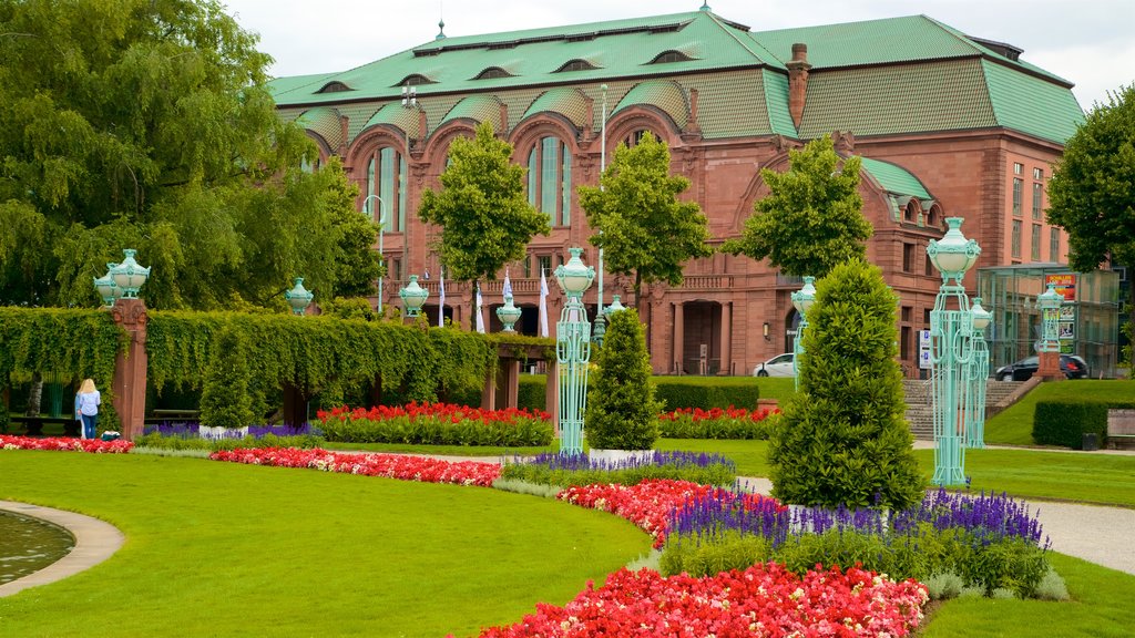 Friedrichsplatz showing a garden, heritage elements and flowers