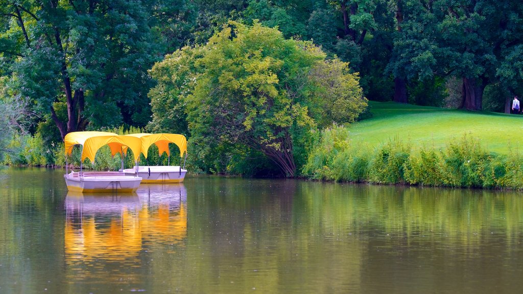 Luisenpark Gardens showing a garden and a river or creek