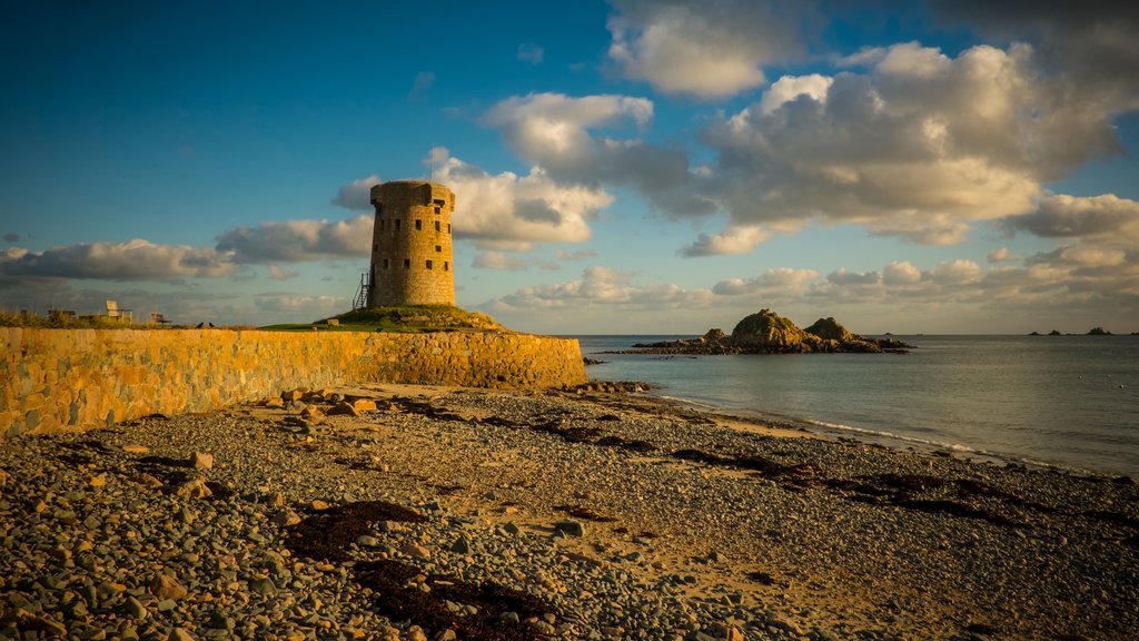 St Clement showing heritage elements and a pebble beach