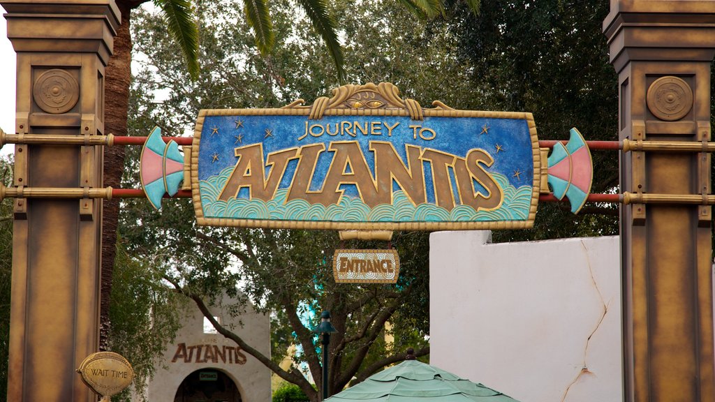 Aquatica featuring signage and rides