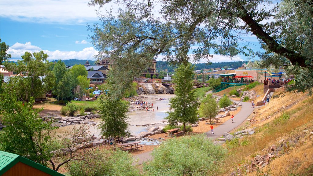 Pagosa Springs mostrando uma cidade pequena ou vila e um rio ou córrego