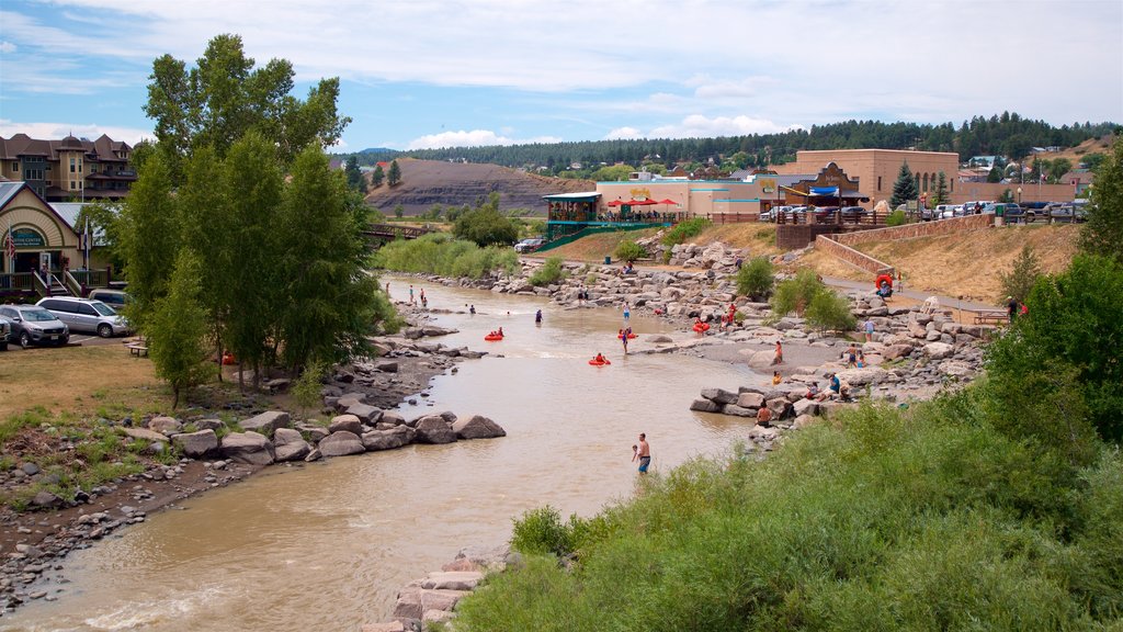 Pagosa Springs mostrando un río o arroyo y una pequeña ciudad o aldea