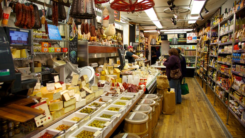 Italian Market featuring interior views, food and markets