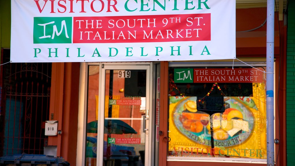 Italian Market que incluye mercados y señalización