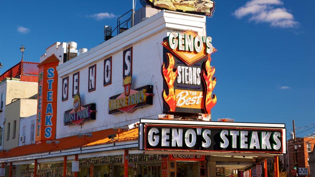 Italian Market showing signage, cbd and a city