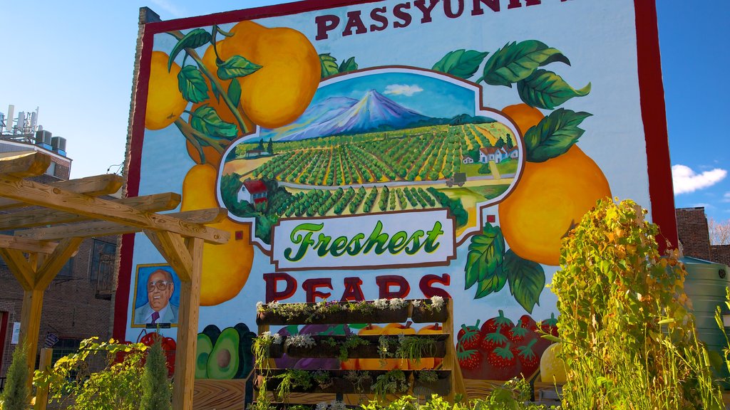 Italian Market showing signage, markets and food