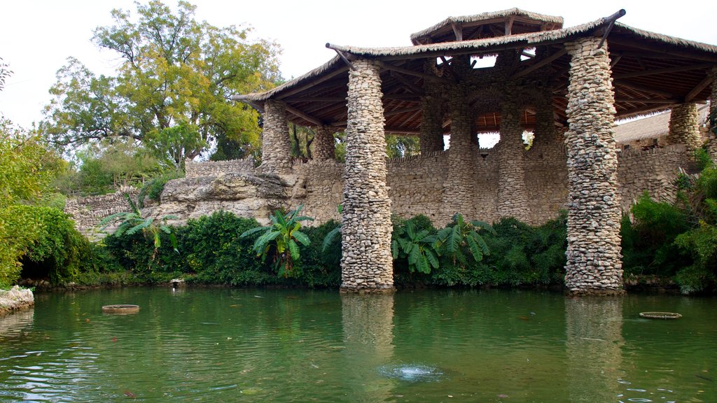 Japanese Tea Gardens showing a garden and a pond