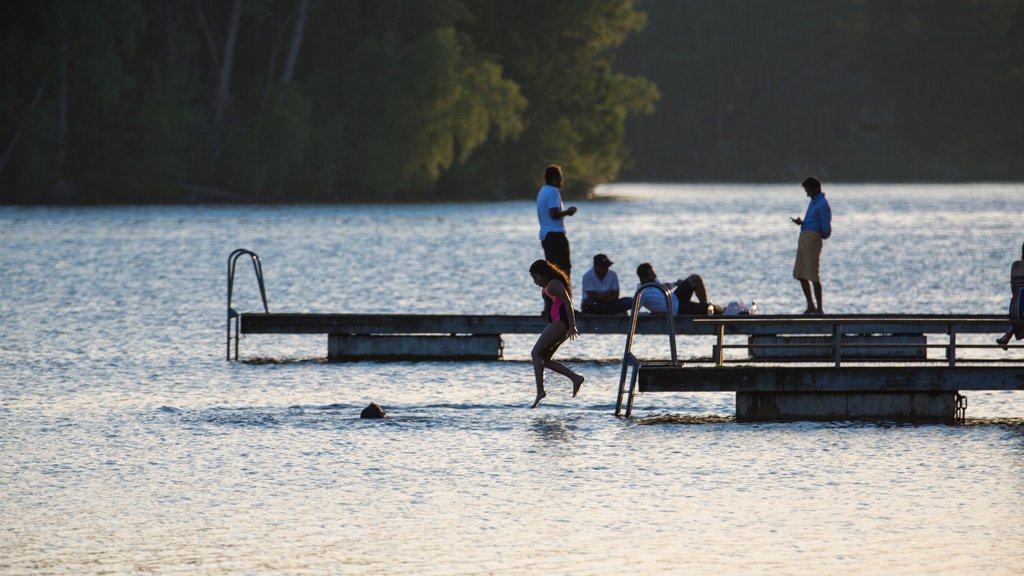 Södertälje mettant en vedette baignade et lac ou étang aussi bien que petit groupe de personnes