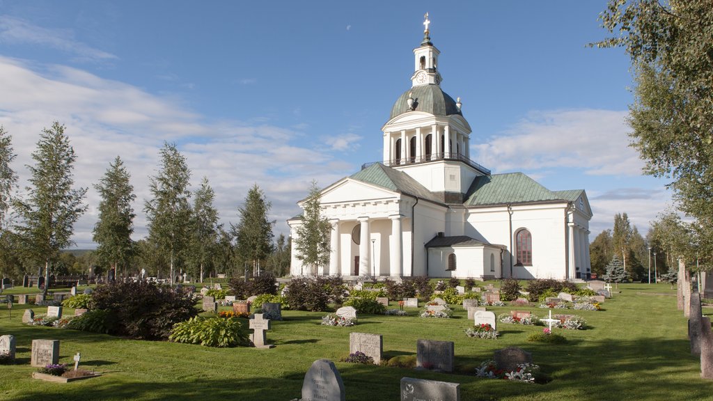 Skelleftea showing a church or cathedral and a cemetery