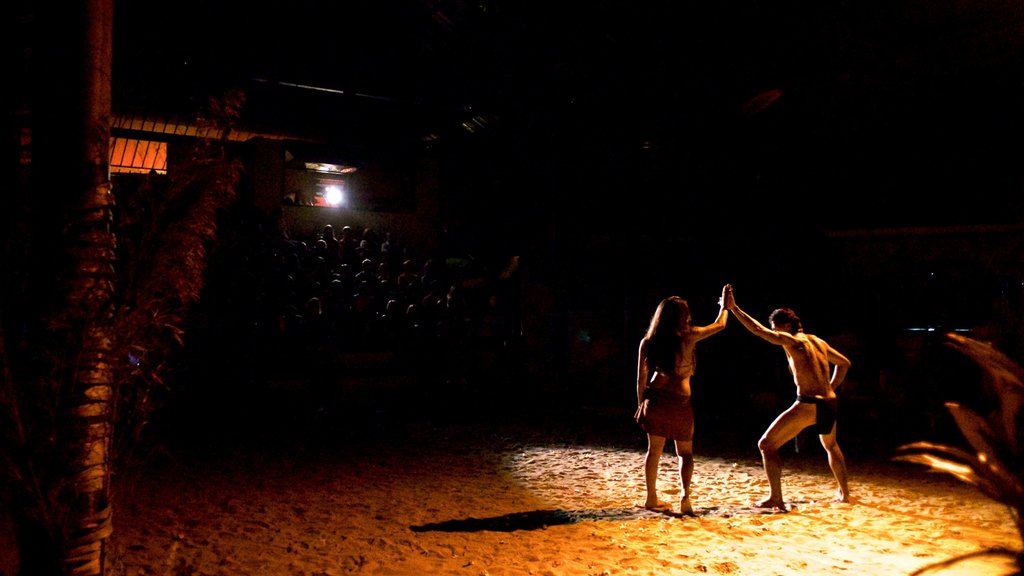 Centro cultural Tiki Village ofreciendo escenas de noche, cultura indígena y arte escénico