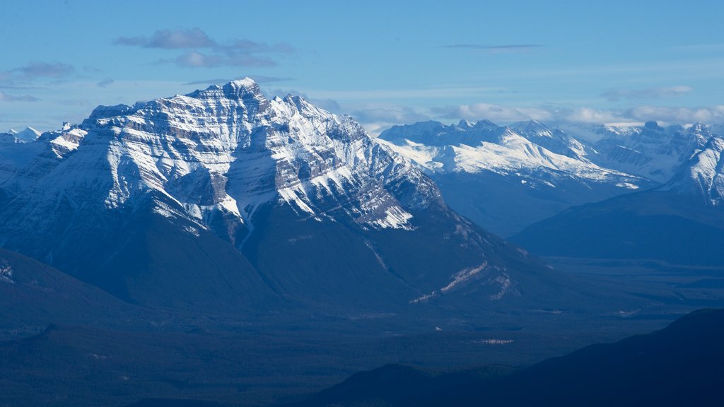 Jasper Tramway showing snow, mountains and landscape views