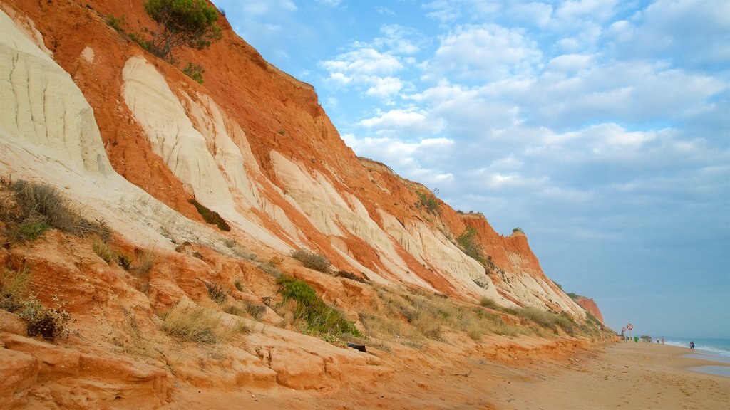 Praia da Falésia que inclui paisagens litorâneas, uma praia de areia e litoral acidentado