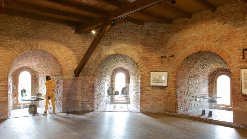 Torre Gediminas mostrando elementos del patrimonio y vistas interiores y también una mujer