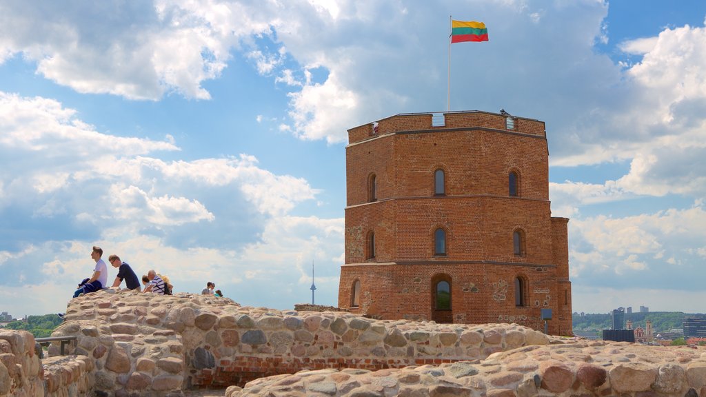 Gediminas Tower showing views and heritage elements as well as a small group of people