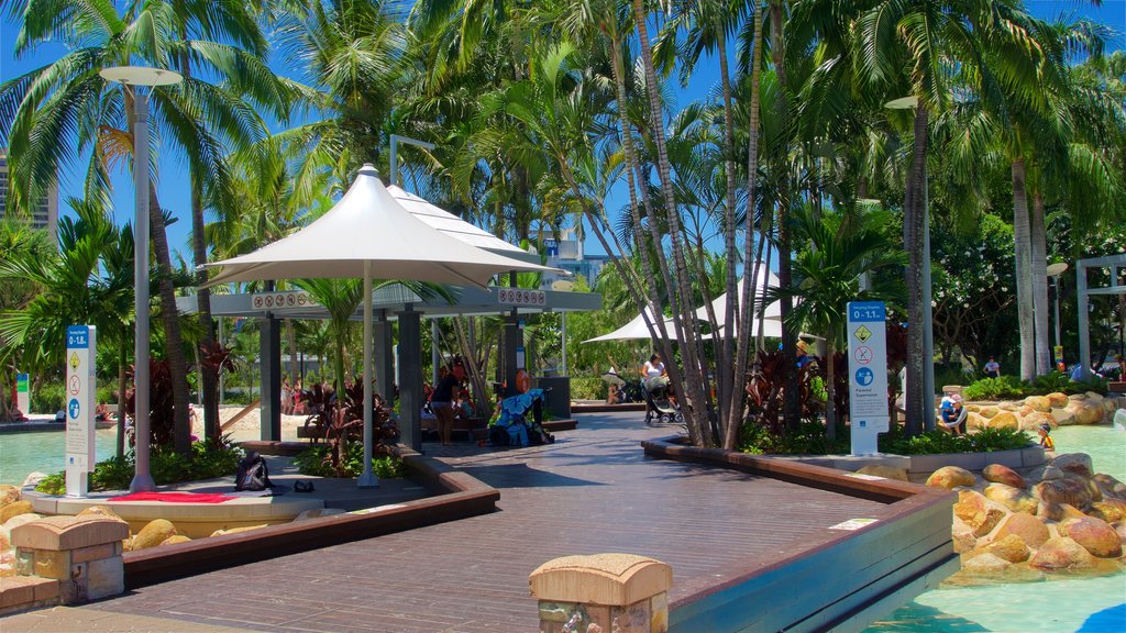 Southbank Parklands showing a garden and a pool