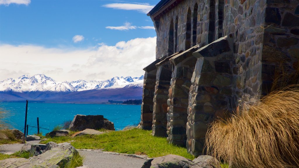 Church of the Good Shepherd showing heritage elements and a lake or waterhole