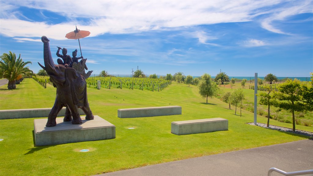 Elephant Hill Estate Winery featuring a garden, farmland and outdoor art