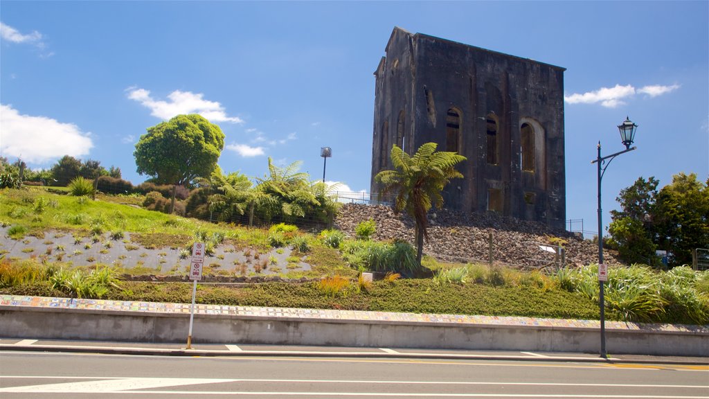 Martha Mine showing heritage architecture and a garden