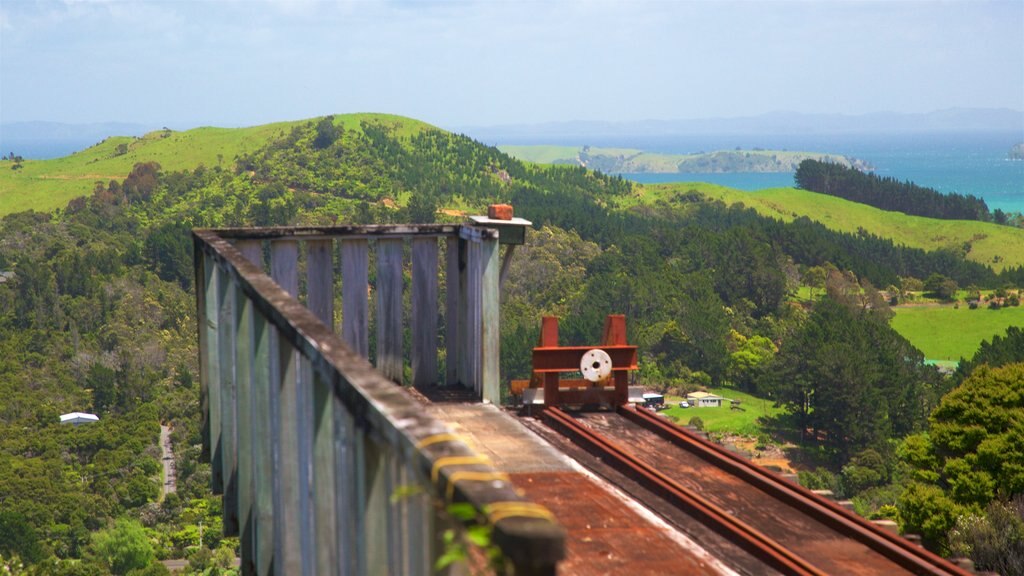 Driving Creek Railway som viser fredfyldte omgivelser, jernbanegenstande og udsigt over landskaber