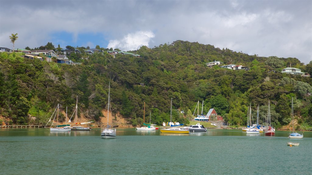 Okiato which includes tranquil scenes and a bay or harbour