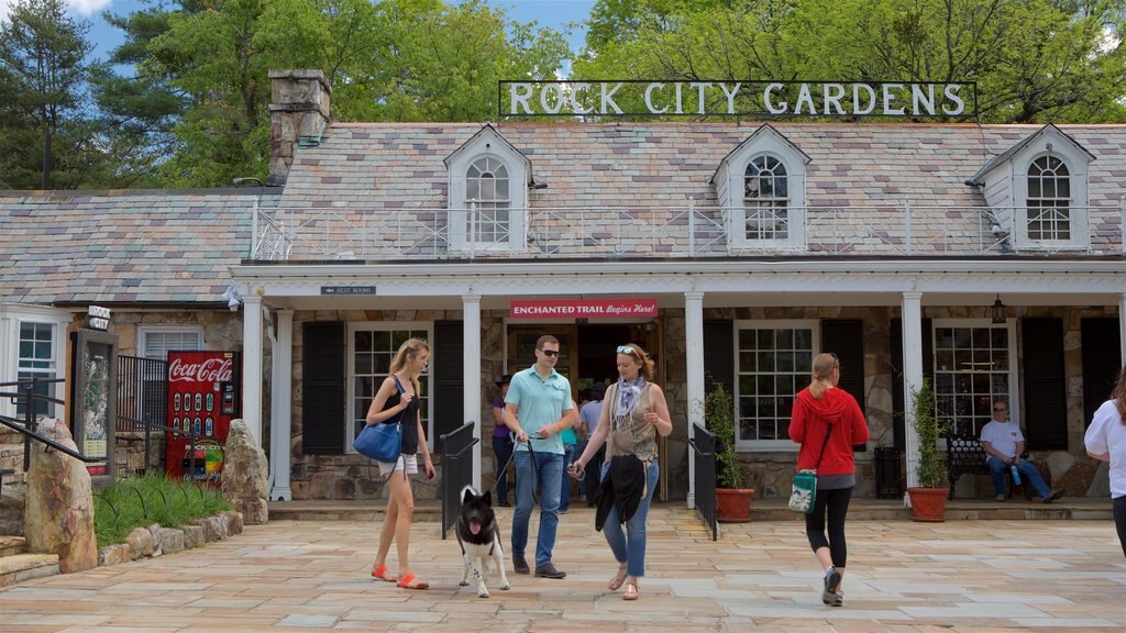 Lookout Mountain showing signage as well as a family