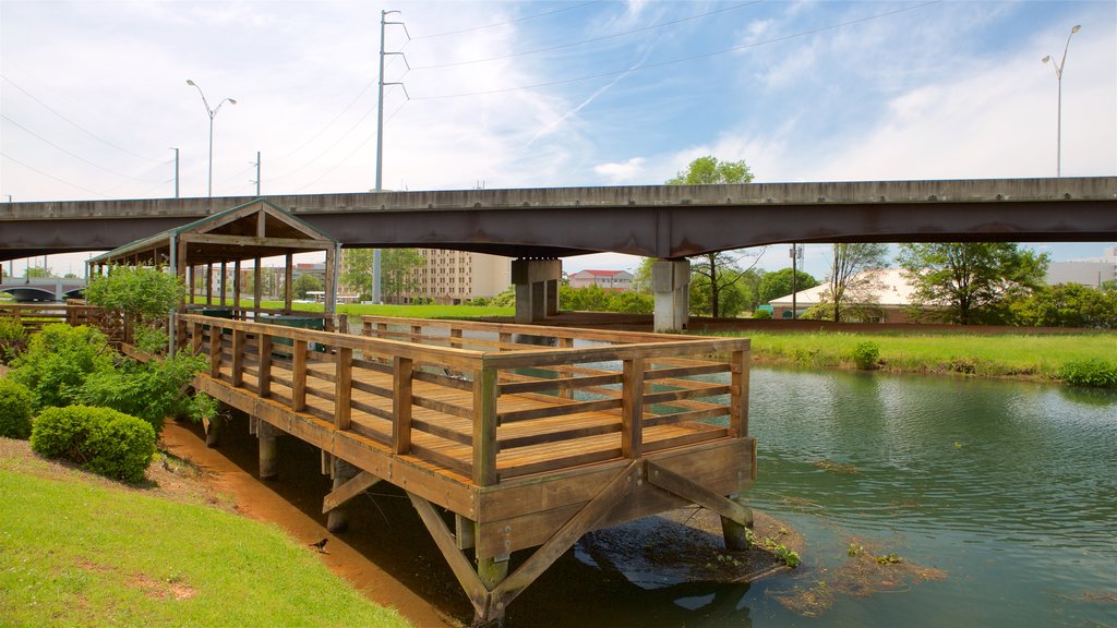 The Augusta Canal Interpretive Center at Enterprise Mill showing a river or creek and a bridge