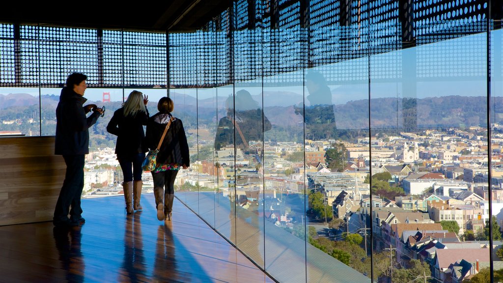 De Young Museum showing interior views, views and a city