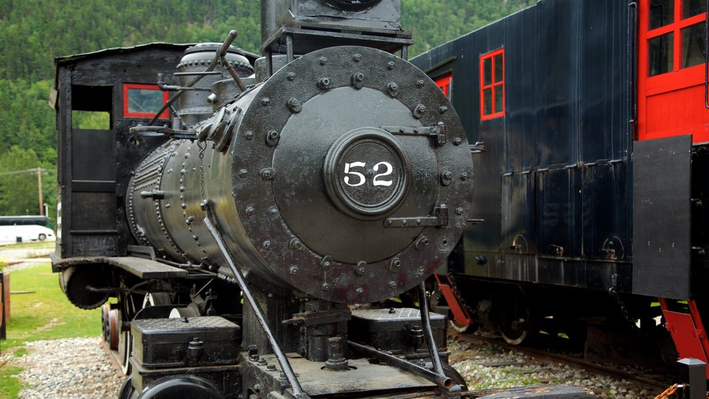 Parc national historique de la ruée vers l\'or du Klondike montrant patrimoine historique et articles ferroviaires