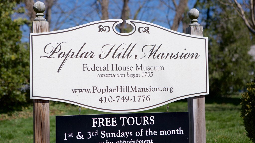 Poplar Hill Mansion showing signage