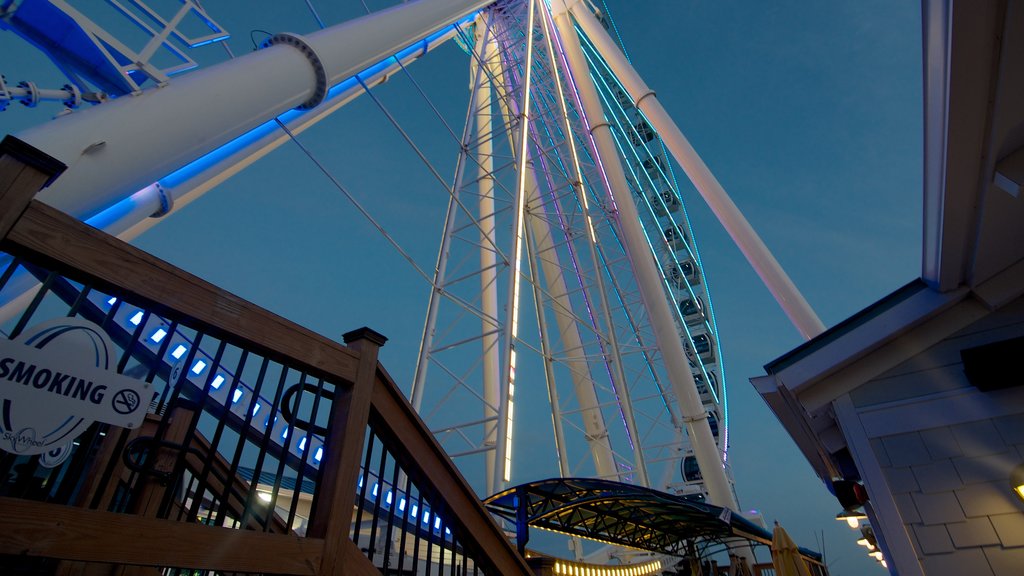 SkyWheel Myrtle Beach showing night scenes, modern architecture and rides