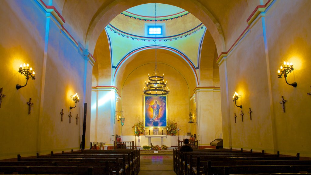 San Antonio Missions National Park showing interior views, a church or cathedral and religious elements