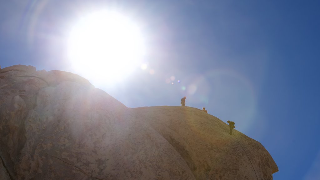 Joshua Tree National Park which includes climbing and mountains as well as a small group of people