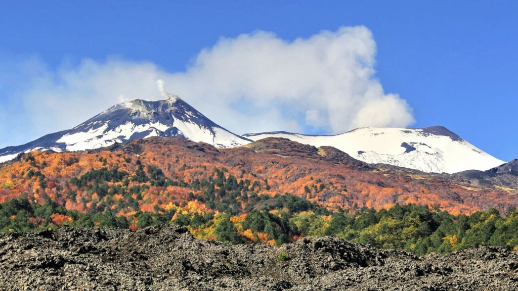 Mount Etna which includes landscape views, snow and mountains