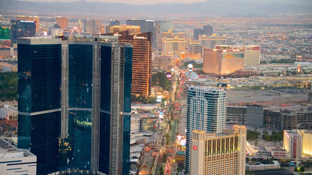 Stratosphere Tower which includes a high-rise building, landscape views and a city