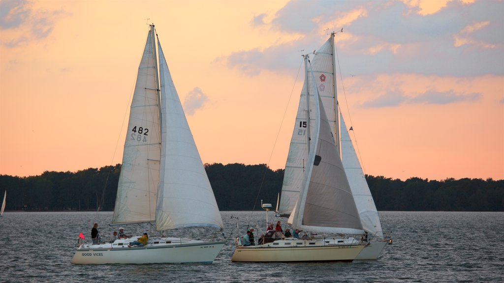 Erie featuring a sunset, boating and a river or creek