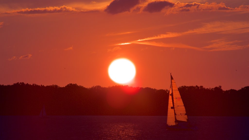 Erie featuring a sunset, boating and a river or creek