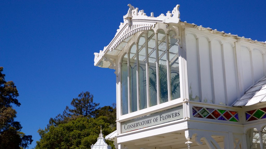 Conservatory of Flowers showing signage and heritage elements