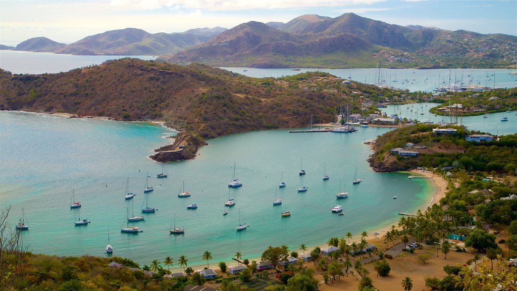 Shirley Heights inclusief landschappen, algemene kustgezichten en een baai of haven