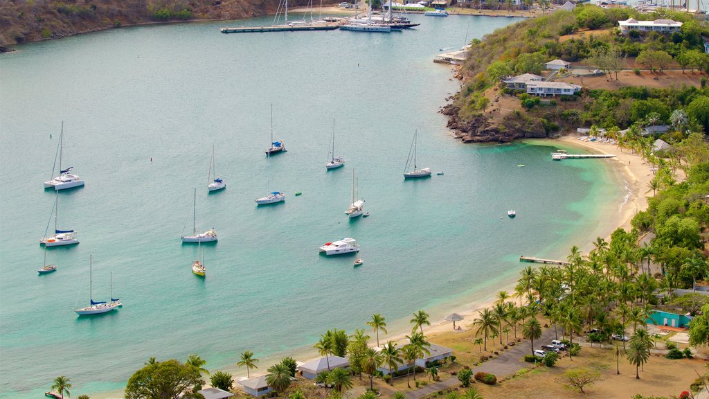 Shirley Heights which includes a coastal town and a bay or harbour