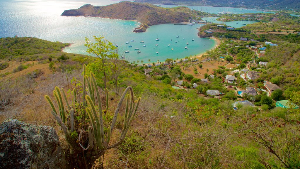 Shirley Heights caracterizando paisagens da ilha, uma baía ou porto e uma cidade litorânea