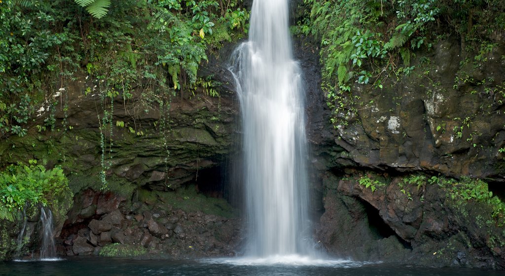 Samoa que incluye cataratas y un lago o espejo de agua