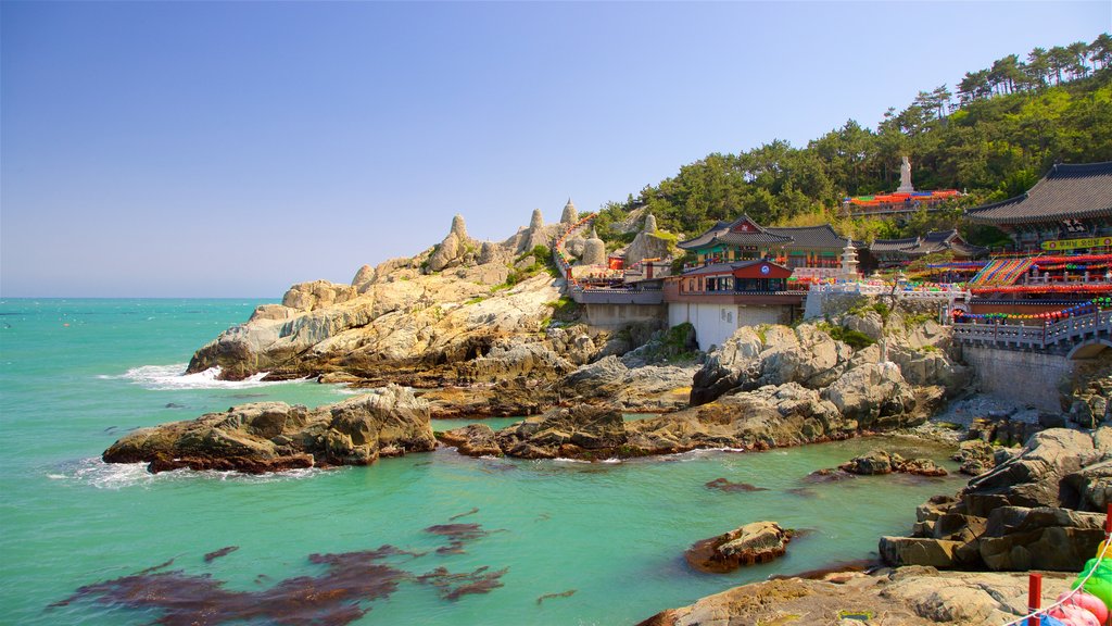 Haedong Yonggung Temple which includes rugged coastline and general coastal views