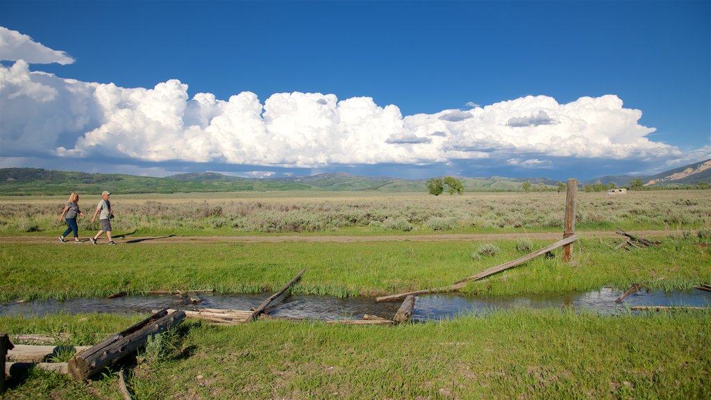 Mormon Row Historic District presenterar en å eller flod, landskap och stillsam natur