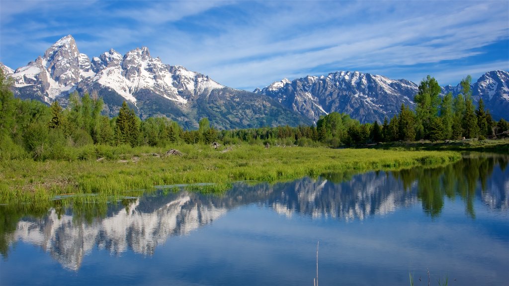 Schwabacher\'s Landing featuring tranquil scenes, mountains and landscape views