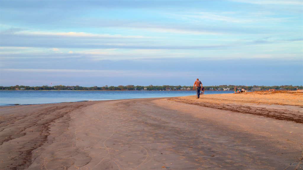 Driftwood Beach showing a sunset, a beach and general coastal views