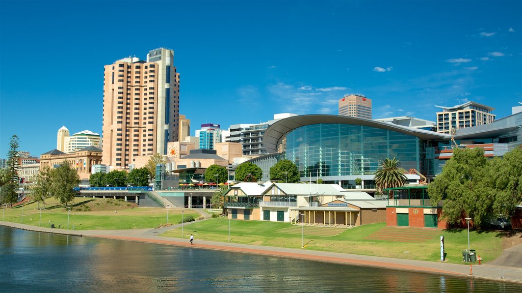 Adelaide showing a river or creek and a city