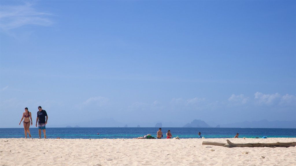 Bamboo Island montrant plage de sable et vues littorales aussi bien que couple