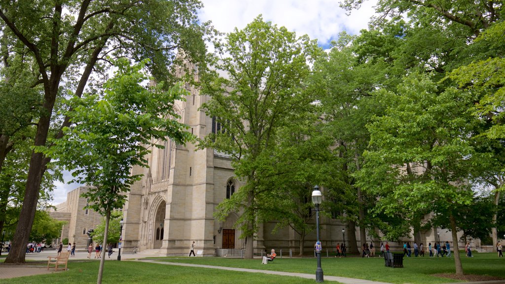 Princeton University featuring a garden, heritage elements and a church or cathedral