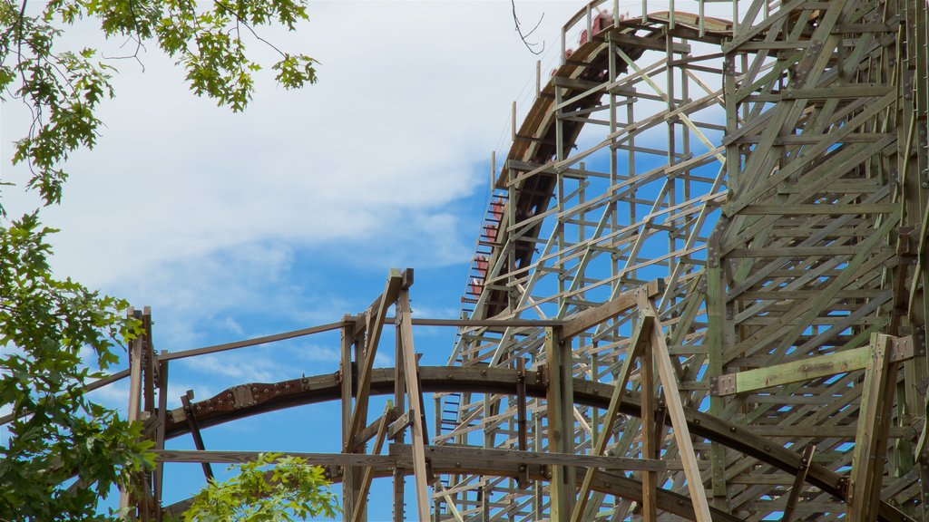 Silver Dollar City showing rides as well as a small group of people